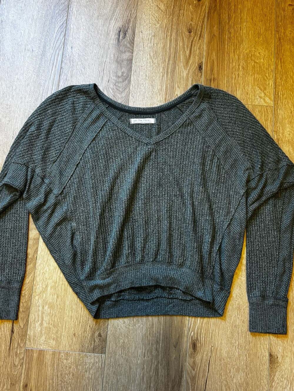 Free People We The Free Santa Clara Thermal Top Small Grey Waffle Knit Dolman
